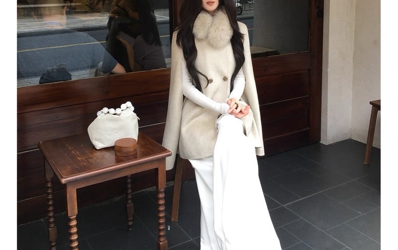 Women's Clothing Women's Clothing Chaebol Heiress Double-Sided Cape Wool Coat Women's Autumn Winter Short Woolen Overcoat_voghion.com