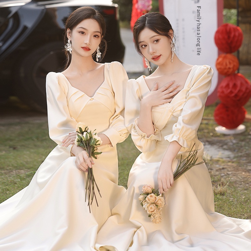 ChicShe ChicShe Champagne Bridesmaid 2025 New Spring Long Sleeve High-end Niche Wedding Sister Group Dress Suitable For Casual Wear_voghion.com
