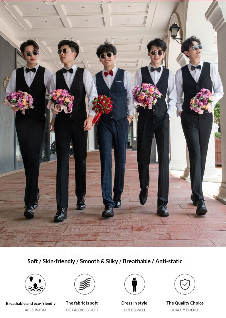 Ensemble trois pièces pour garçon d'honneur, tenue de cérémonie style western d'été : chemise, gilet et costume._voghion.com