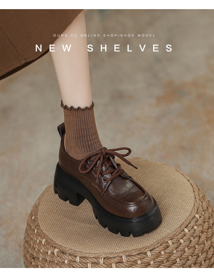 Mocassins Voyage Voyage Genuine à semelle épaisse couleur raisin, style mom, confortables et rehaussants, derby à lacets, pour femmes étudiantes, en cuir._voghion.com