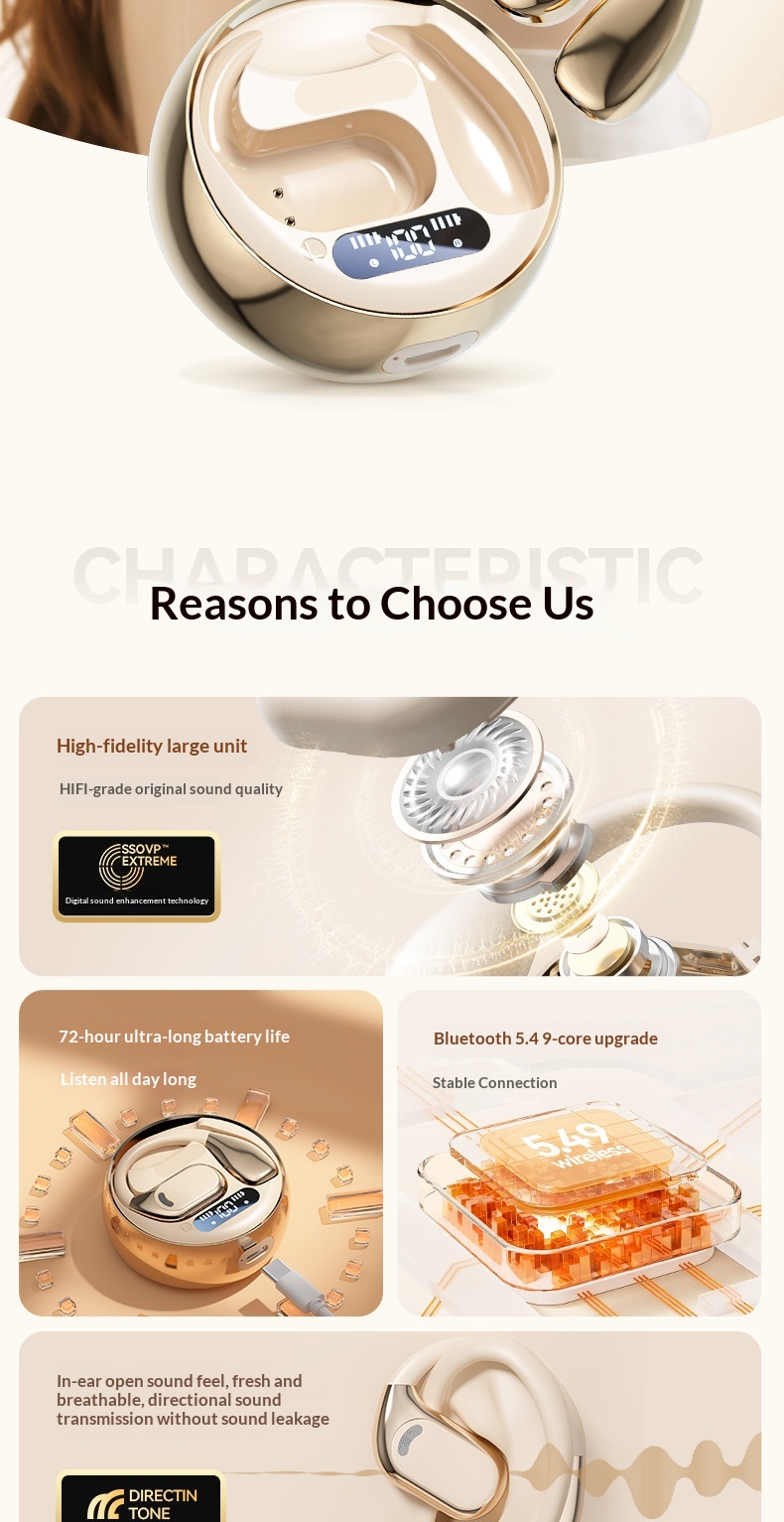 NeoGear NeoGear Cross-Border AI Translation M76 Wireless Ear Hook OWS Non-In-Ear Super Lon Battery Life Bluetooth Earphones_voghion.com