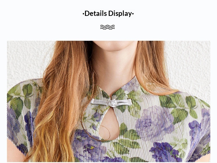 ChicShe ChicShe Chinese Style Pleated Printed Qipao For Women Summer New High-end Short Sleeve Waist-cinching Bodycon Long Dress_voghion.com