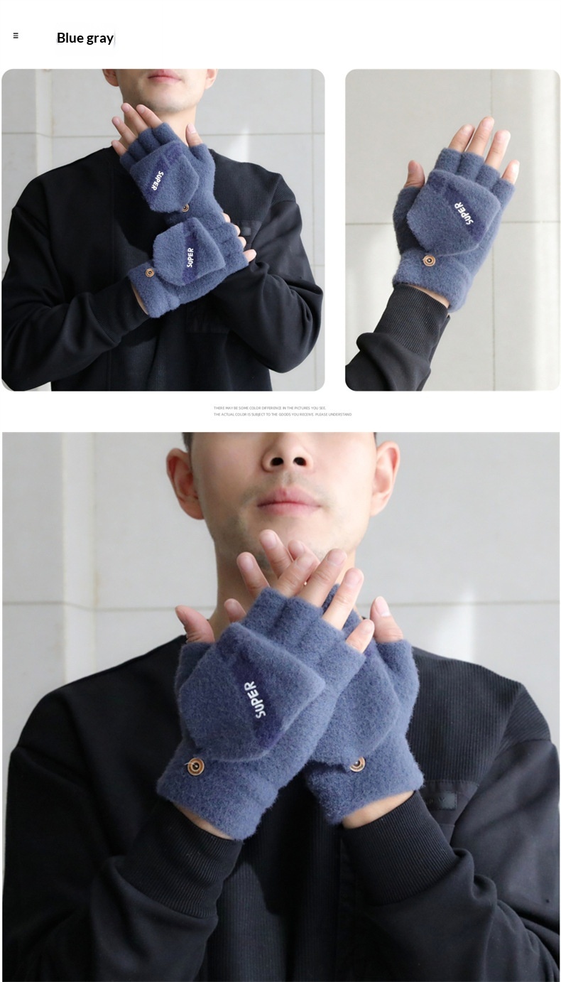 ragazzo Ragazzo Ragazzo Uomo Guanti a cinque dita a metà taglio senza dita Flip Cover Inverno Studenti Scrittura Dattilografia Pile Caldo_voghion.com