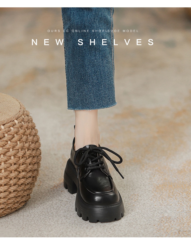 Mocassins Voyage Voyage Genuine à semelle épaisse couleur raisin, style mom, confortables et rehaussants, derby à lacets, pour femmes étudiantes, en cuir._voghion.com