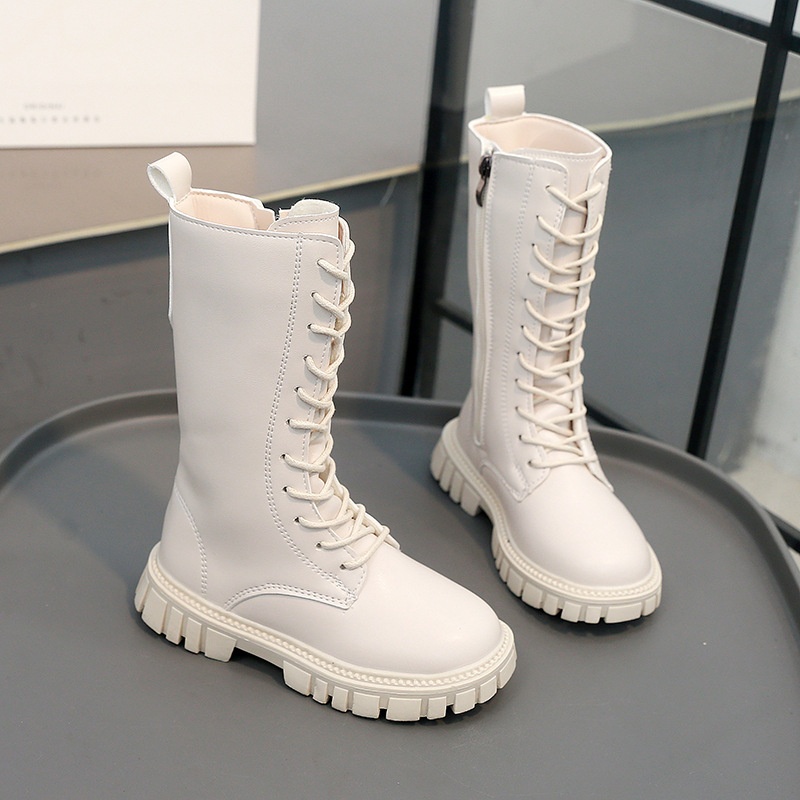 ShoeGlobe Children's Spring And Autumn 2025 New High Korean British Style Martin Princess Leather Boots Little Girls_voghion.com