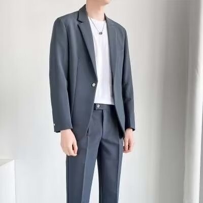 Jongens Heren Slim Fit Set Koreaanse Stijl Blazer Bruidegom Trouwpak Zakelijk Formeel Casual Nine-Tenths Broek_voghion.com