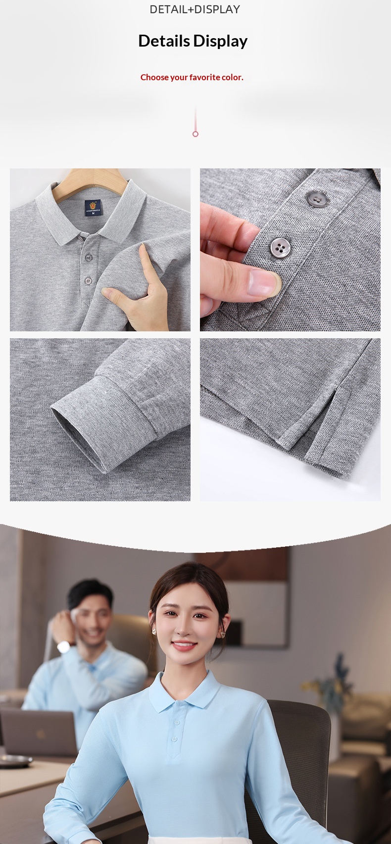 Polo personalizzata con colletto rovesciato a maniche lunghe per ragazzo, cultura aziendale, fai da te, abbigliamento da lavoro, pubblicità, maglietta_voghion.com