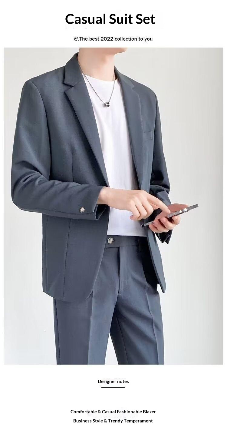 Jongens Heren Slim Fit Set Koreaanse Stijl Blazer Bruidegom Trouwpak Zakelijk Formeel Casual Nine-Tenths Broek_voghion.com