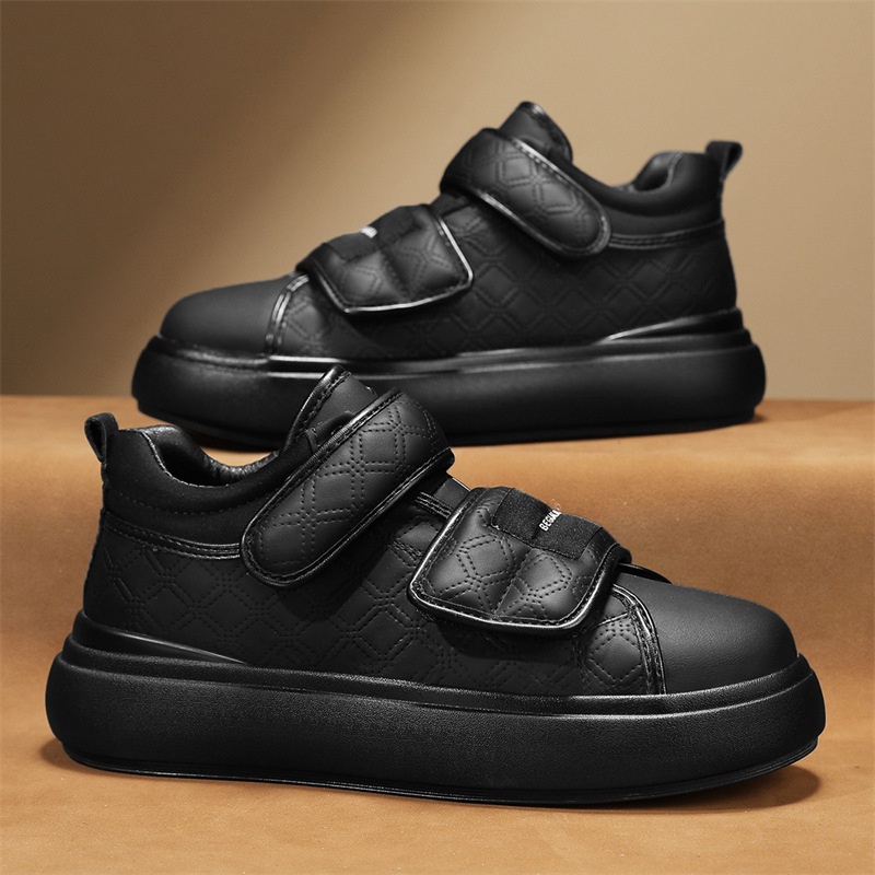 Voyage Voyage Velcro Loafers Casual Retro Sneakers Leather Thick Sole Height Increasing Fashion Trendy Men's Shoes_voghion.com