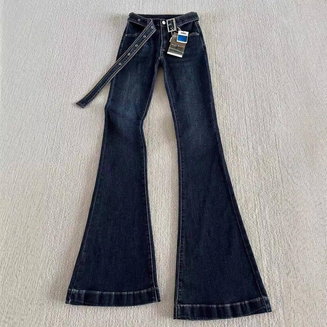 girl Petite Design Slimming Jeans Women's New Flared 2025 Elastic Low Waist Trendy Pants_voghion.com