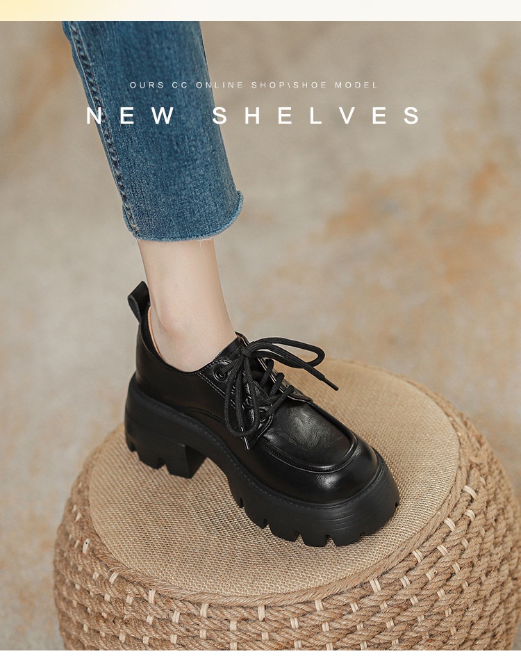 Mocassins Voyage Voyage Genuine à semelle épaisse couleur raisin, style mom, confortables et rehaussants, derby à lacets, pour femmes étudiantes, en cuir._voghion.com