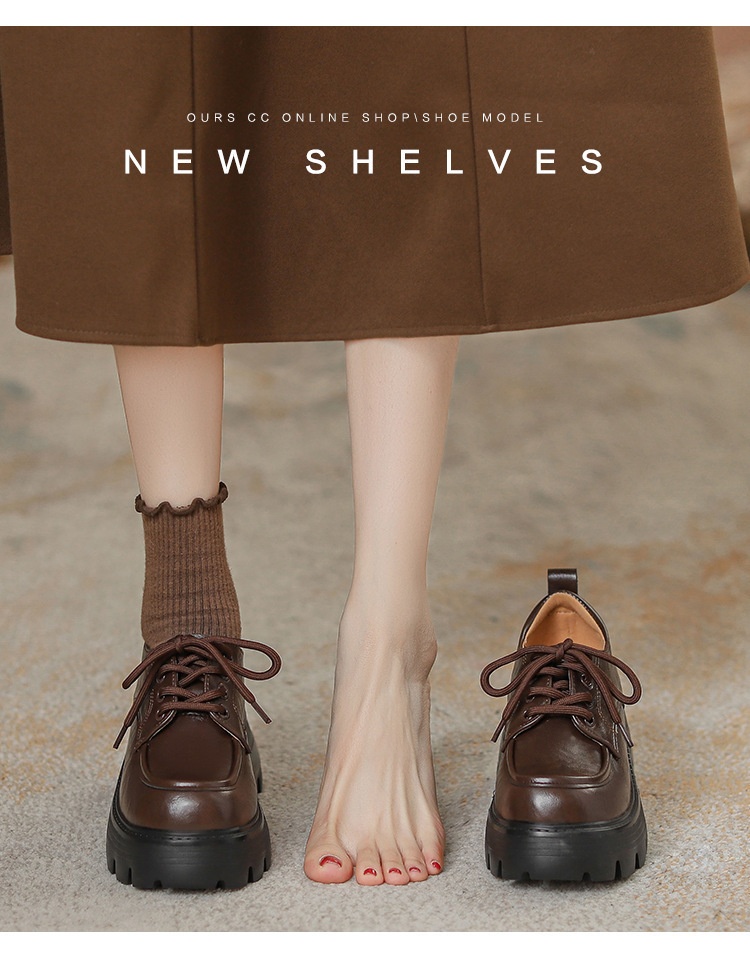 Mocassins Voyage Voyage Genuine à semelle épaisse couleur raisin, style mom, confortables et rehaussants, derby à lacets, pour femmes étudiantes, en cuir._voghion.com