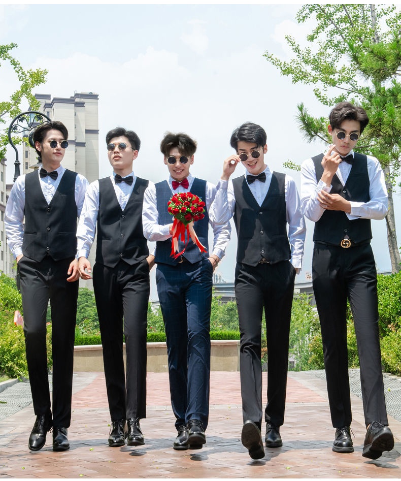 Ensemble trois pièces pour garçon d'honneur, tenue de cérémonie style western d'été : chemise, gilet et costume._voghion.com