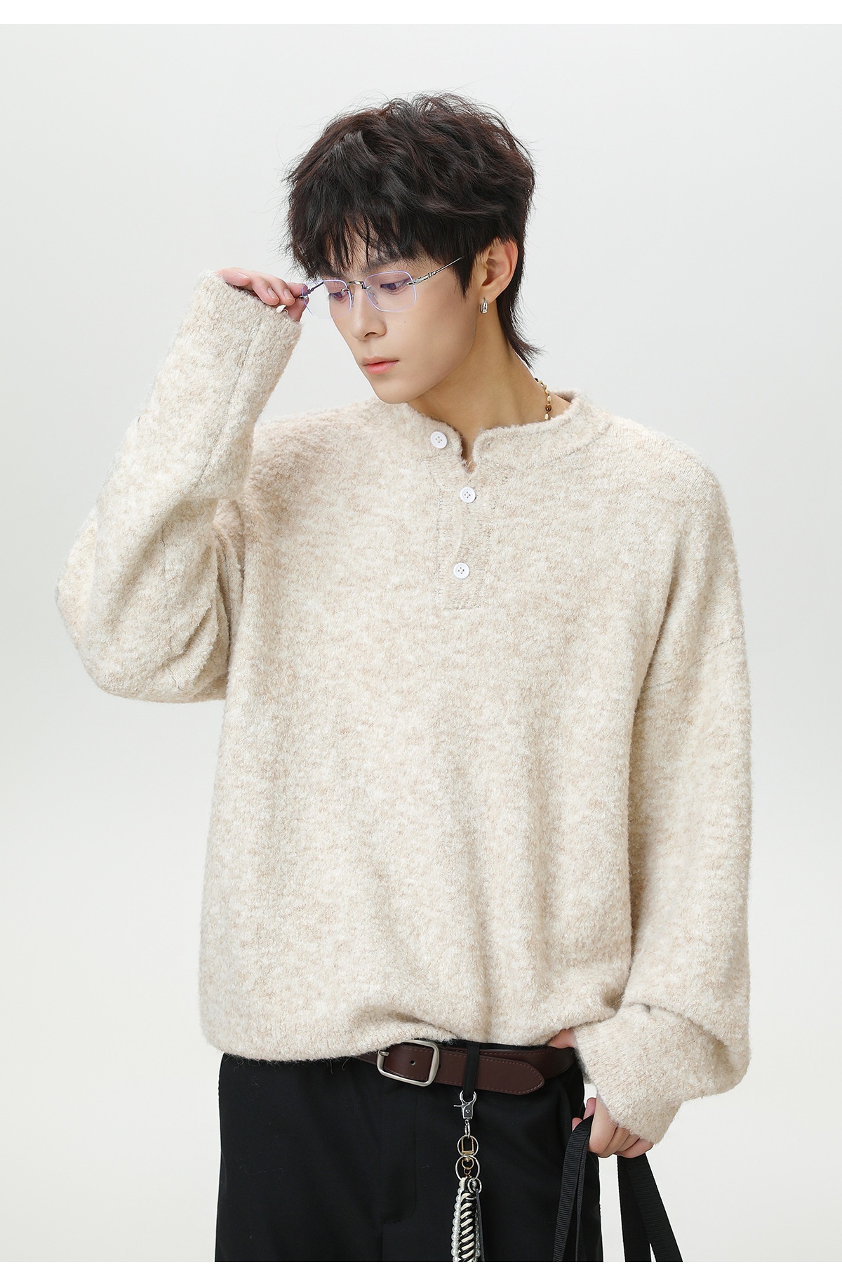 Pull polo en maille pour homme, style décontracté, coupe ample et chaude, idéal pour l'automne et l'hiver._voghion.com