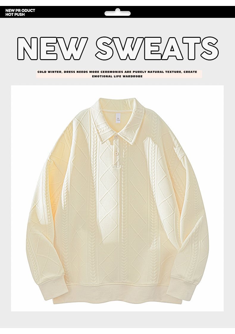 boy Boy Textured Sweatshirt For Men, Spring And Autumn Style, Zodiac Year Clothing, American Retro High-end Long Sleeve Polo_voghion.com