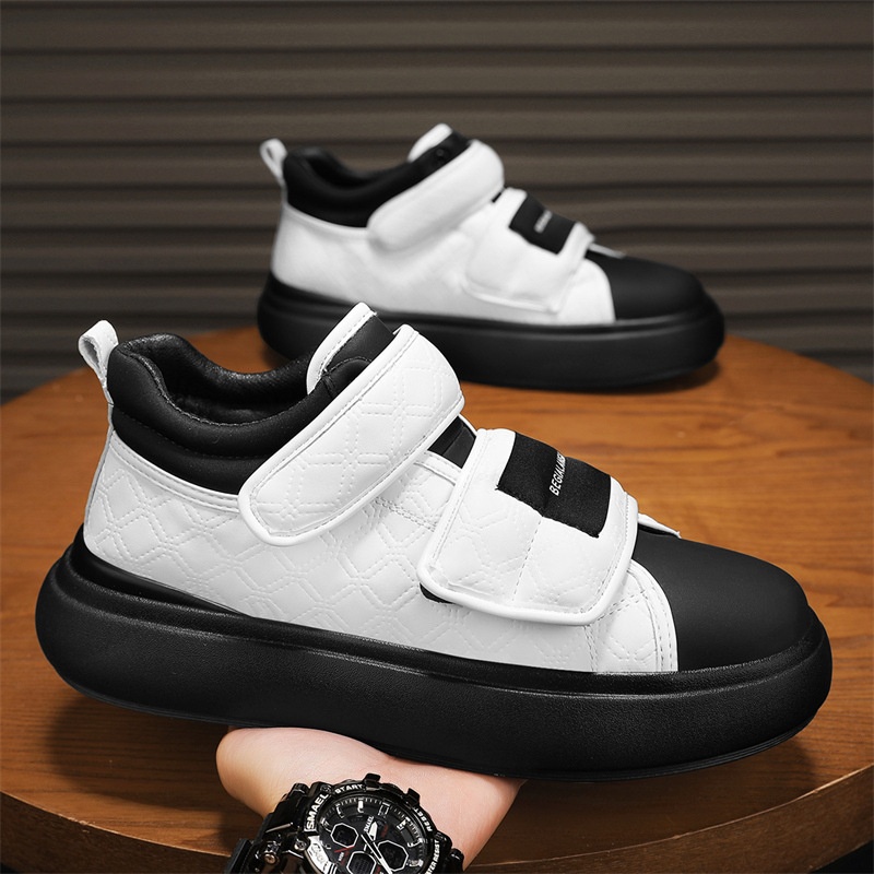 Voyage Voyage Velcro Loafers Casual Retro Sneakers Leather Thick Sole Height Increasing Fashion Trendy Men's Shoes_voghion.com