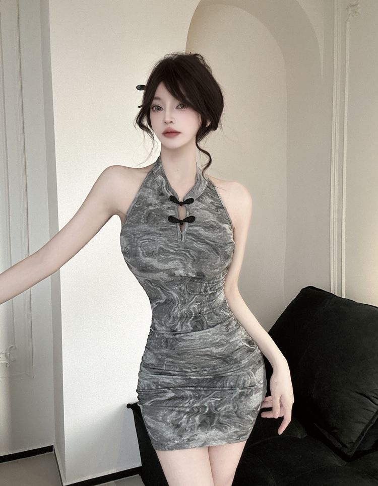 ChicShe ChicShe Robe courte moulante sexy style chinois vintage Cheongsam amélioré sans manches à bretelles, style national chinois_voghion.com