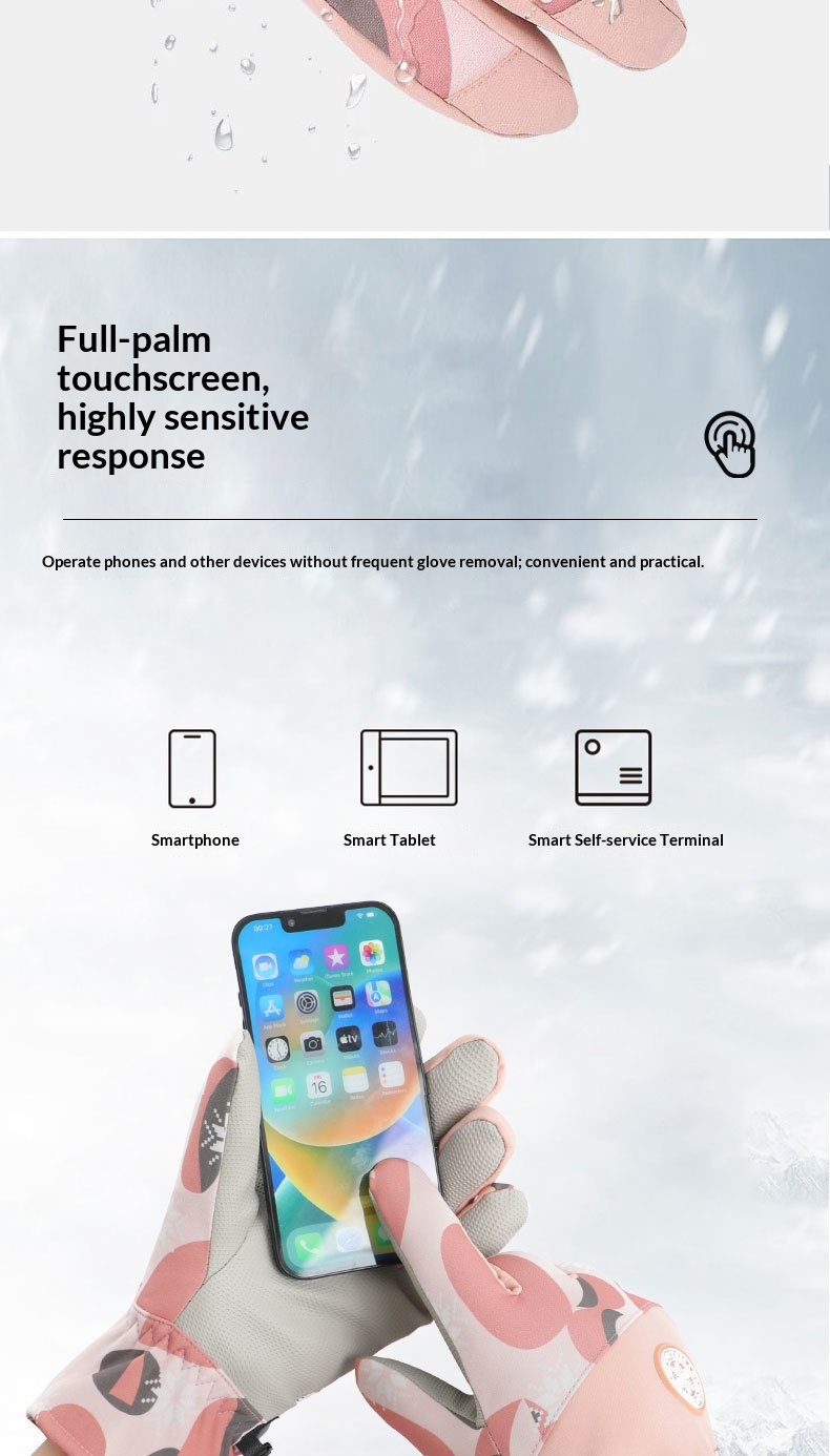 Gants de ski d'hiver pour femme, doublés polaire, épais, chauds, imperméables, compatibles avec les écrans tactiles, spécialement conçus pour la moto._voghion.com