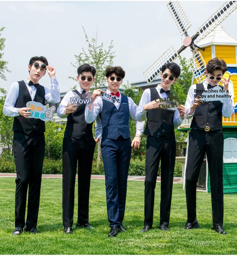 Ensemble trois pièces pour garçon d'honneur, tenue de cérémonie style western d'été : chemise, gilet et costume._voghion.com