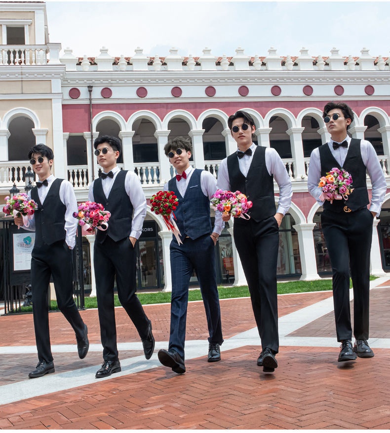 Ensemble trois pièces pour garçon d'honneur, tenue de cérémonie style western d'été : chemise, gilet et costume._voghion.com