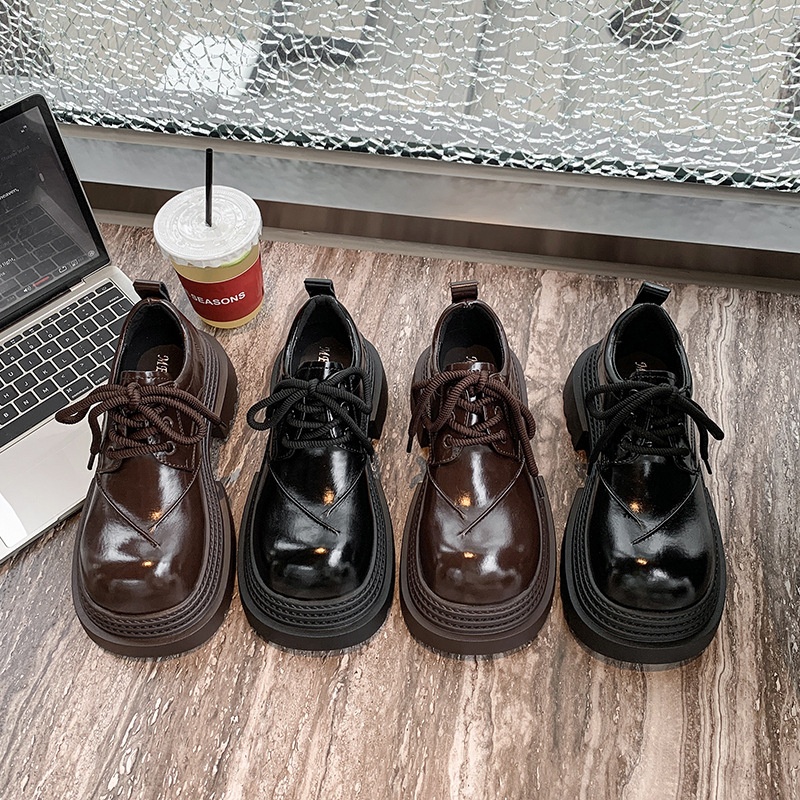 Voyage Damen-Lederschuhe mit dicker Sohle, britische Derby-Schnürschuhe mit großer Zehenpartie, neues Modell Frühjahr 2025, Slipper mit Absatz._voghion.com