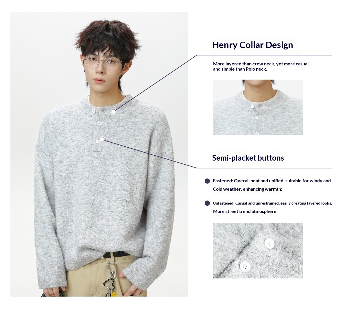 Pull polo en maille pour homme, style décontracté, coupe ample et chaude, idéal pour l'automne et l'hiver._voghion.com