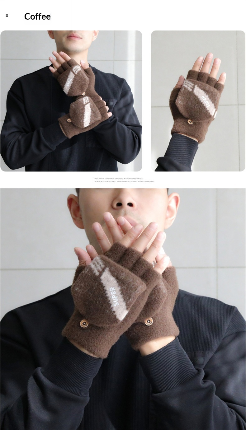 ragazzo Ragazzo Ragazzo Uomo Guanti a cinque dita a metà taglio senza dita Flip Cover Inverno Studenti Scrittura Dattilografia Pile Caldo_voghion.com