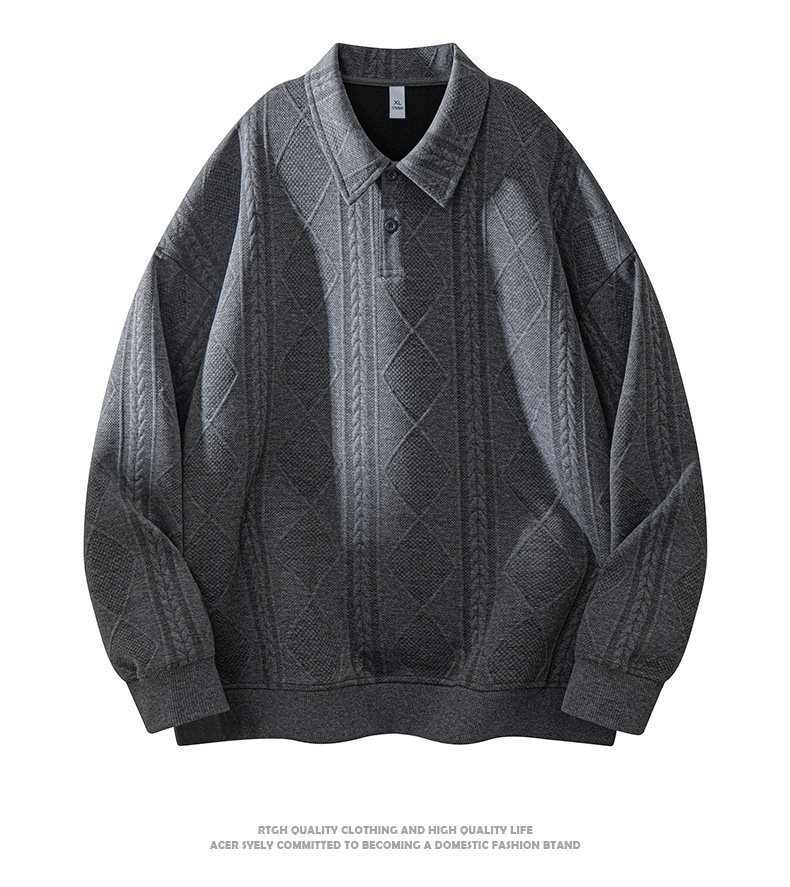 boy Boy Textured Sweatshirt For Men, Spring And Autumn Style, Zodiac Year Clothing, American Retro High-end Long Sleeve Polo_voghion.com