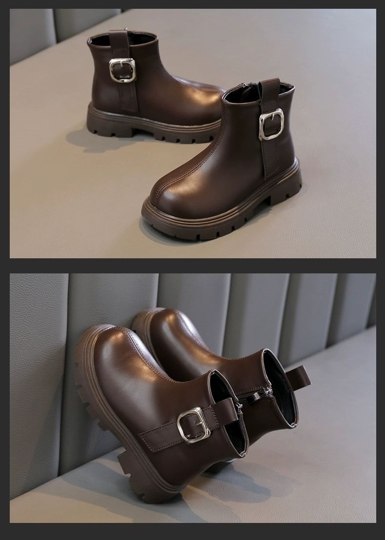 ShoeGlobe ShoeGlobe Girls' 2025 New Spring And Autumn Style Fashionable Martin For Little Girls Trendy Leather Children's Single-Lined Short_voghion.com