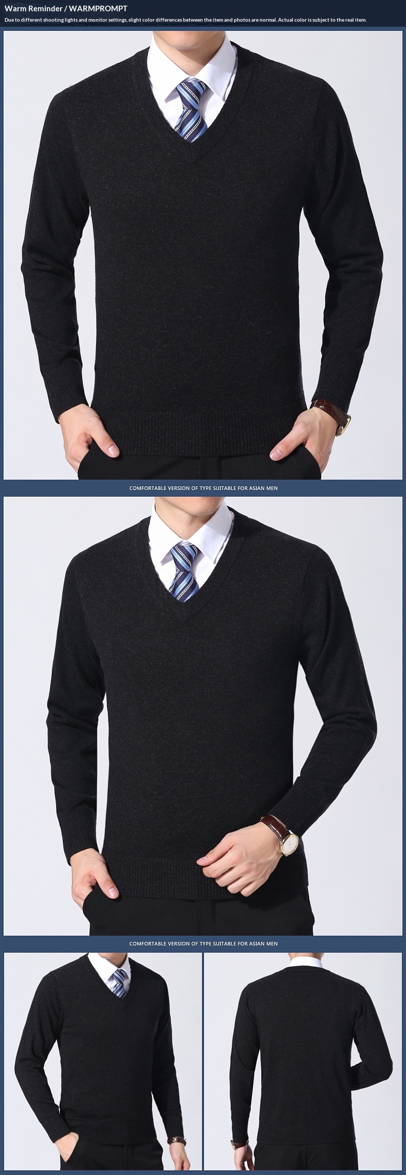 Maglione invernale in lana per uomo di mezza età, versatile, classico, con scollo a V, tinta unita, da uomo Boy Boy 2024_voghion.com