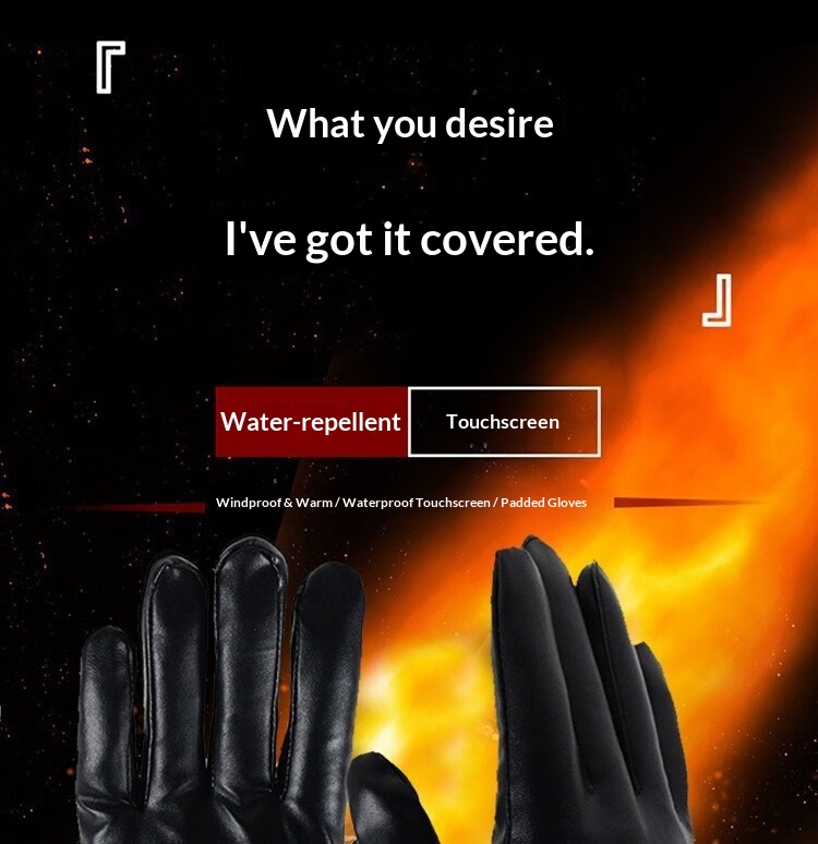 boy Boy Boy Winter Warm Thickened Fleece Touchscreen Windproof PU Leather Electric Bike Riding Couple Gloves For Men And Women_voghion.com