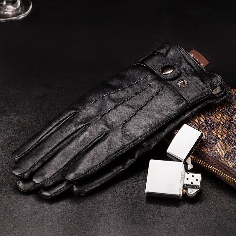 boy Boy Boy First Layer Sheepskin Warm Black In Stock Wool Lining Fingerless Solid Color Cross-Border Exclusive Adult Gloves_voghion.com