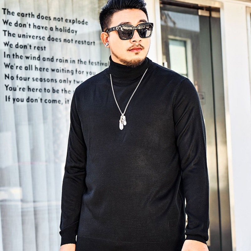 Maglione da uomo con collo alto, nero, convertibile, taglia grande, strato di base per autunno e inverno, vestibilità ampia per_voghion.com