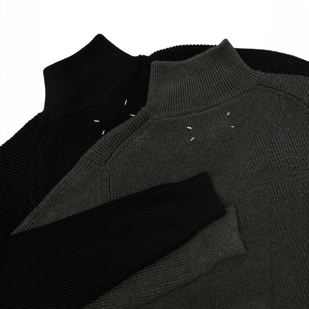 boy Boy Boy Square Neck Half-Zip Turtleneck Sweater Wool Blend Loose Lazy Style Knit Top Unisex_voghion.com