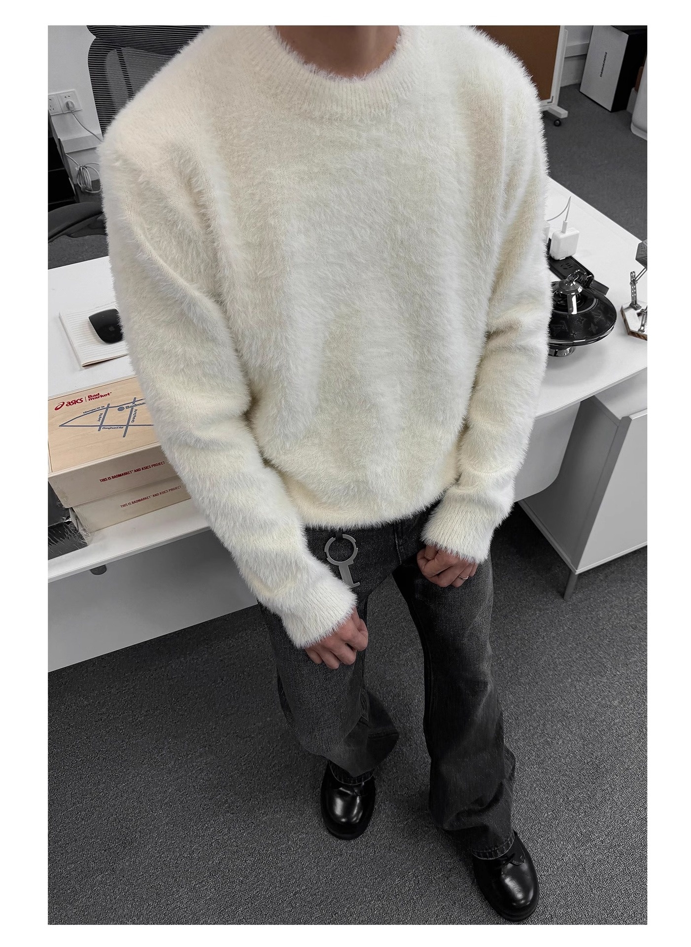 Maglione in lana di visone tinta unita con scollo rotondo, stile coreano, autunno e inverno, unisex, maglia larga_voghion.com