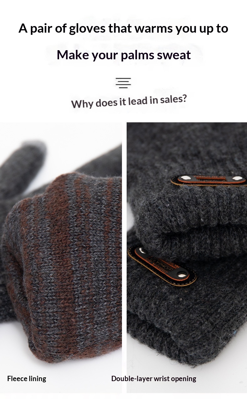 Jungen-Handschuhe mit Touchscreen für den Winter, wärmend und kältegeschützt, doppellagig, gefüttert, dick, gestrickt, fünf Finger, Herren_voghion.com