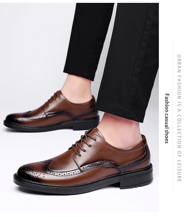 Voyage Herren-Freizeitschuhe aus hochwertigem Rindsleder im britischen Retro-Stil mit poliertem Brogue-Schnitt und geschnitzten Details_voghion.com