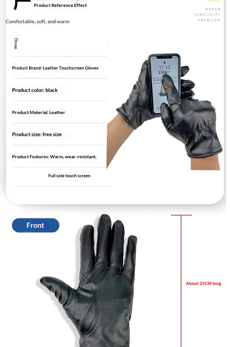 boy Boy Boy Cycling Men Women, Thickened Fleece-Lined, Warm Genuine Leath, Windproof And Watproof, Black Leath Gloves For_voghion.com