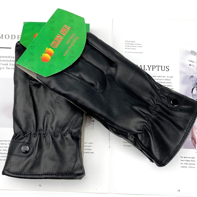 boy Boy Boy PU Leather Wholesale Men Women Winter Warm Gloves Thickened Fleece Trendy Black New Touchscreen_voghion.com