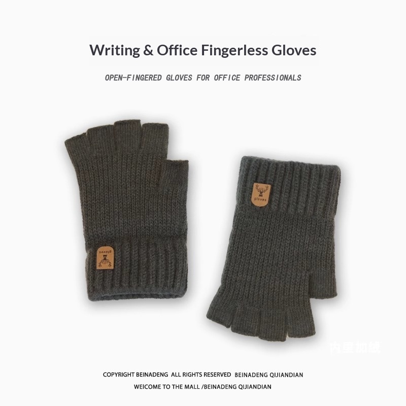 ragazzo Ragazzo Ragazzo 2025 Guanti invernali da uomo senza dita in maglia, caldi, per ciclismo, scrittura, a mezza dita, antifreddo, foderati in pile, all'ingrosso_voghion.com