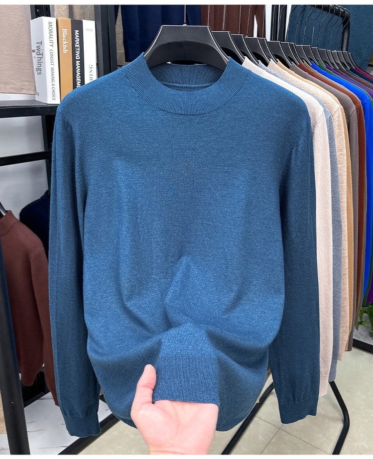 boy Boy Fine Knitted Men's Autumn Winter Half Turtleneck Casual Versatile Stretchy Warm Base Layer Wool Sweater_voghion.com