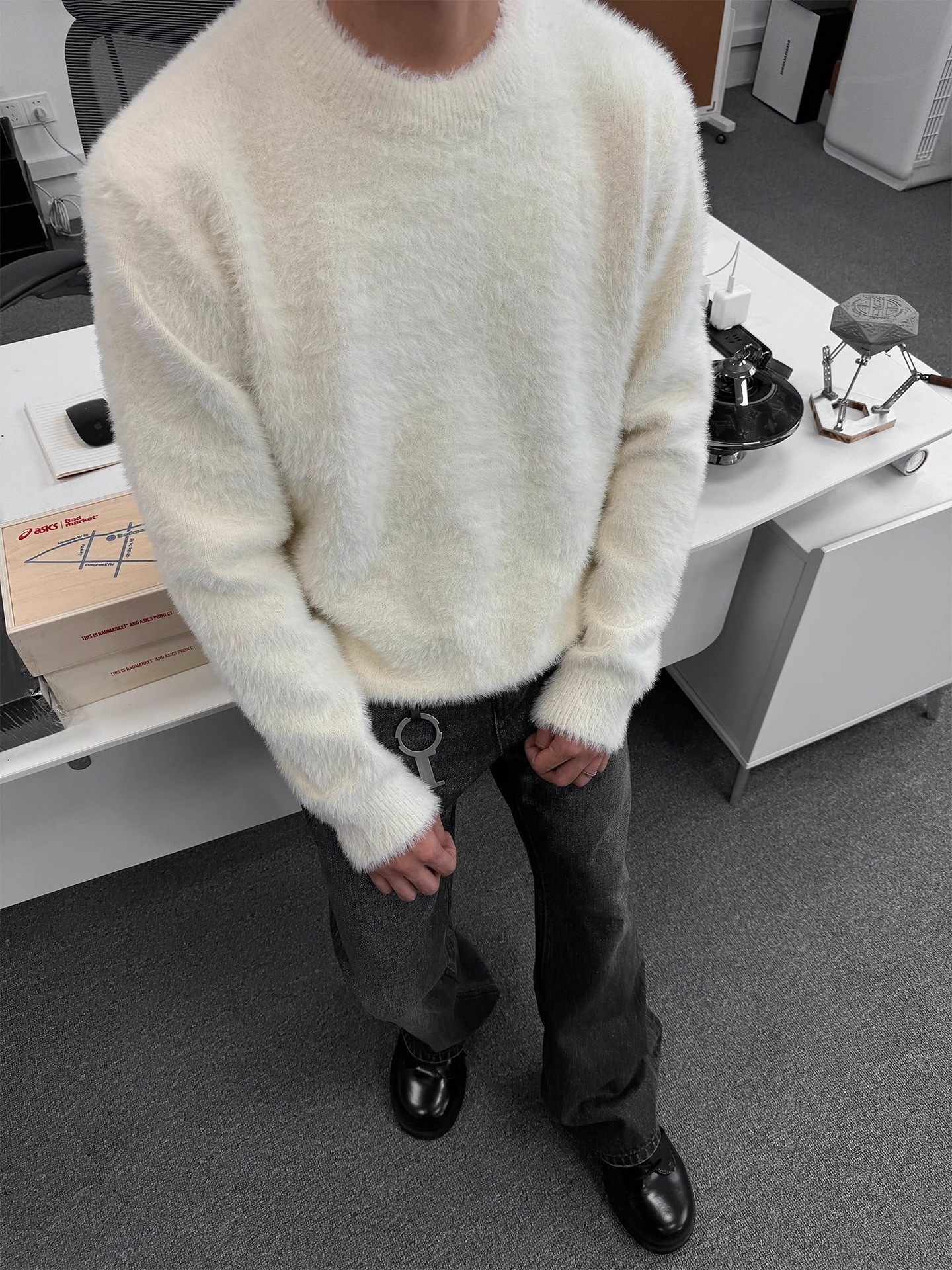 Maglione in lana di visone tinta unita con scollo rotondo, stile coreano, autunno e inverno, unisex, maglia larga_voghion.com