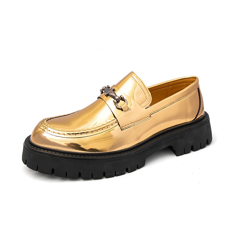 Voyage 2025 New Thick-Soled Height-Increasing Men's Large Patent Leather Glossy Casual Chunky Heel Loafers Hairstylist Trendy_voghion.com
