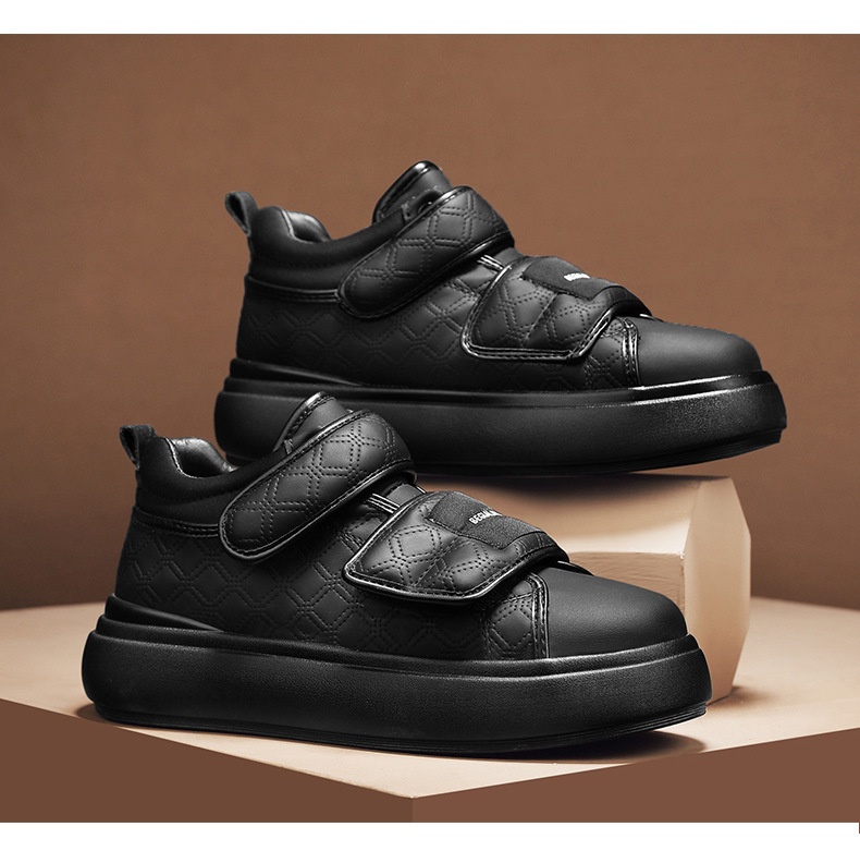 Voyage Voyage Velcro Loafers Casual Retro Sneakers Leather Thick Sole Height Increasing Fashion Trendy Men's Shoes_voghion.com