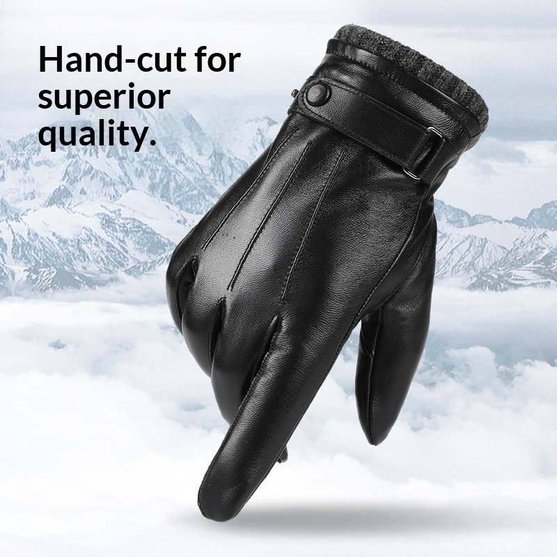 Guanti da uomo caldi in pelle con fodera in pile, spessi, touchscreen, per equitazione all'aperto, antivento, antiscivolo, per guida invernale_voghion.com