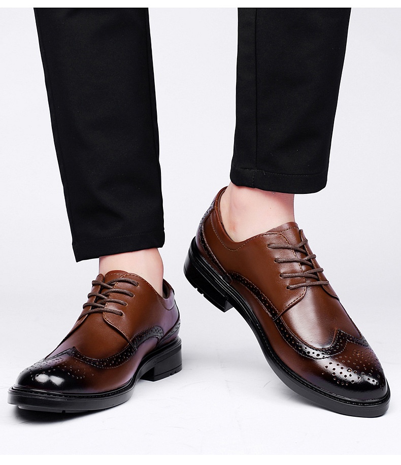 Voyage Herren-Freizeitschuhe aus hochwertigem Rindsleder im britischen Retro-Stil mit poliertem Brogue-Schnitt und geschnitzten Details_voghion.com