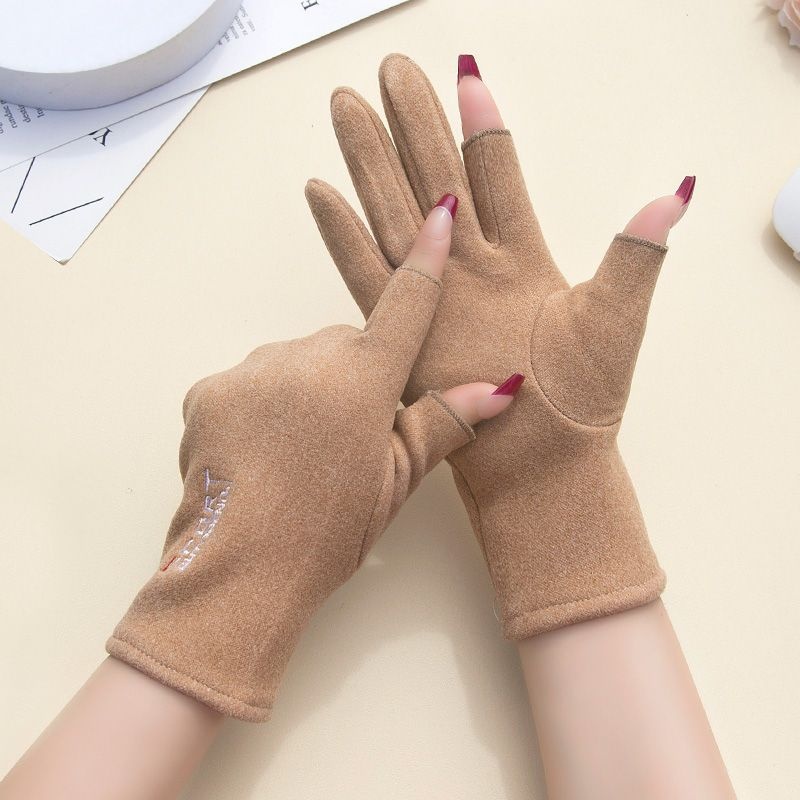 boy Boy Boy Winter Two-Finger Gloves Warm Cold-Proof Fleece-Lined Cycling Women Electric Bike Men Non-Slip Fingerless Touchscreen_voghion.com