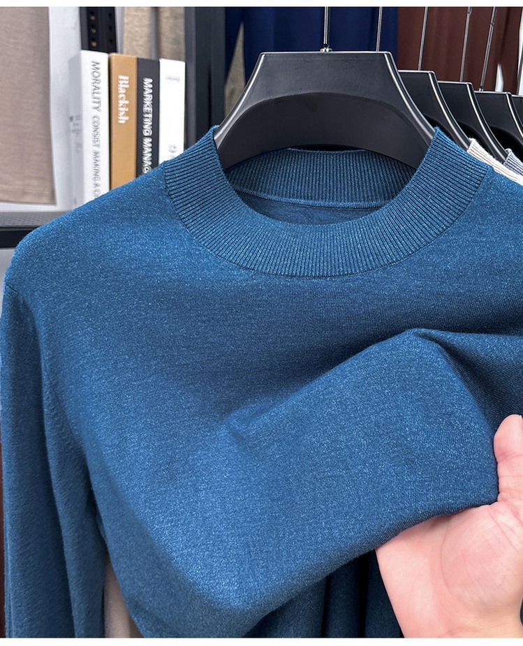 boy Boy Fine Knitted Men's Autumn Winter Half Turtleneck Casual Versatile Stretchy Warm Base Layer Wool Sweater_voghion.com