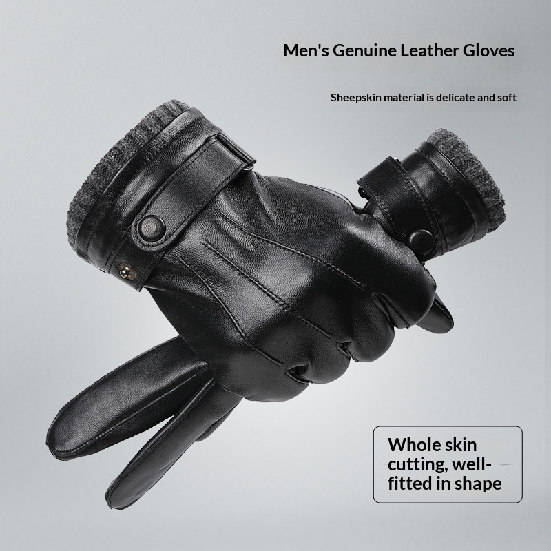 Guanti da uomo caldi in pelle con fodera in pile, spessi, touchscreen, per equitazione all'aperto, antivento, antiscivolo, per guida invernale_voghion.com