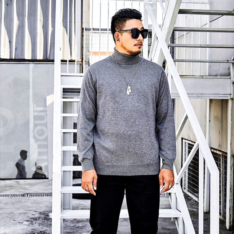 Maglione da uomo con collo alto, nero, convertibile, taglia grande, strato di base per autunno e inverno, vestibilità ampia per_voghion.com